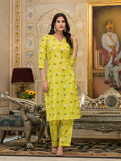 Lime Green Schiffli Kurta Set with dupatta
