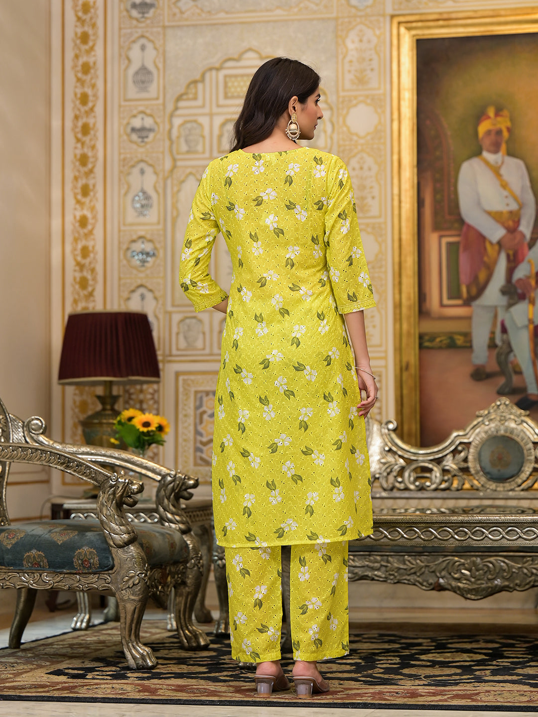 Lime Green Schiffli Kurta Set with dupatta