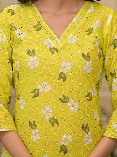 Lime Green Schiffli Kurta Set with dupatta