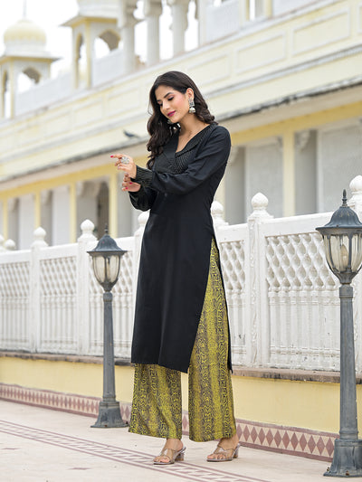 Black & Lime Snake Print Kurta Set