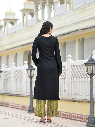 Black & Lime Snake Print Kurta Set