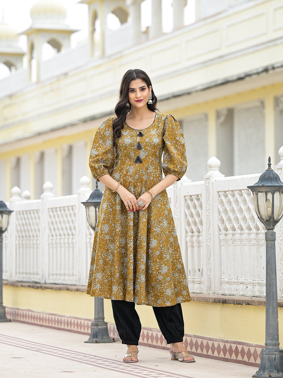 Mustard kantha Anarkali Kurta