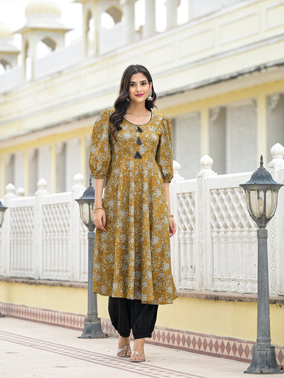 Mustard kantha Anarkali Kurta