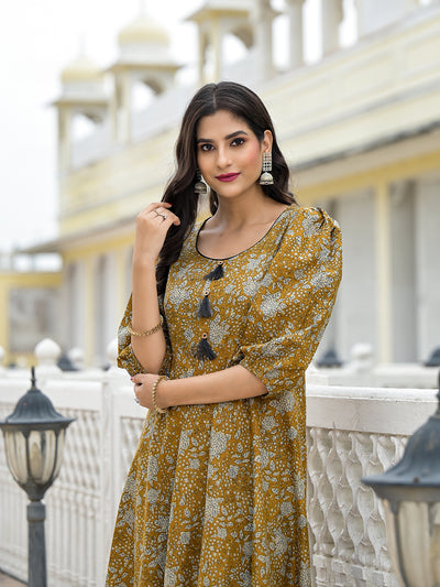 Mustard kantha Anarkali Kurta