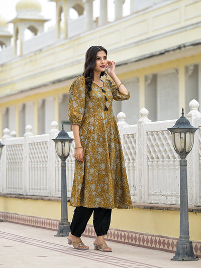 Mustard kantha Anarkali Kurta