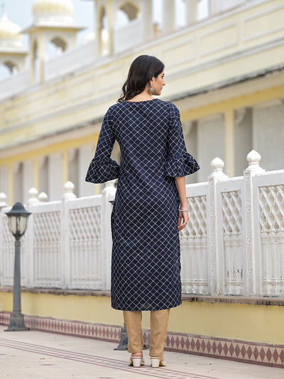 Indigo Kurta with Ruffled sleeve