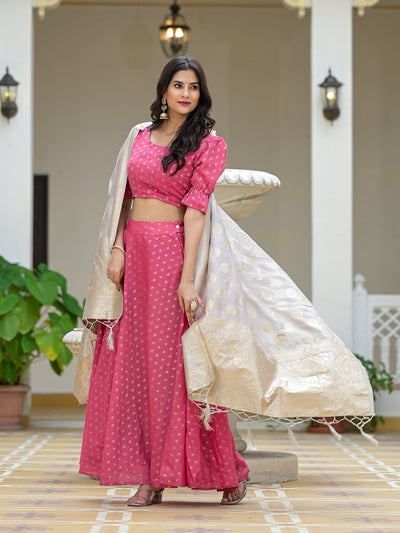 Pink Chanderi Lehenga Choli with Jacquard Dupatta