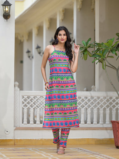 Multicolor Kurta Set with noodle Strap