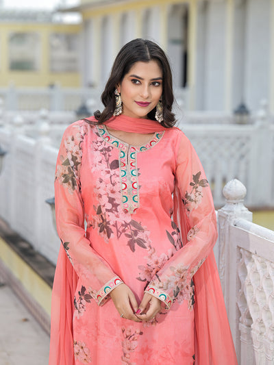 Peach Kurta Set with yoke design