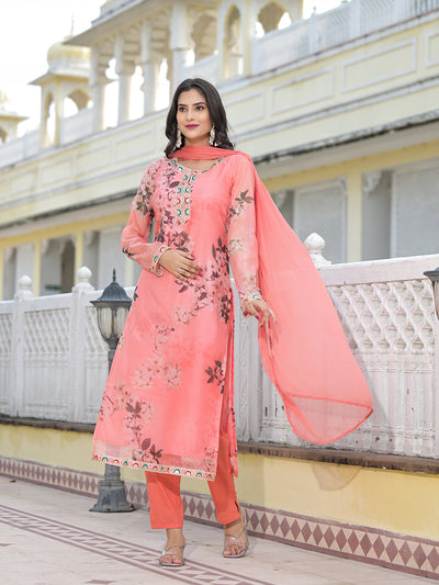 Peach Kurta Set with yoke design