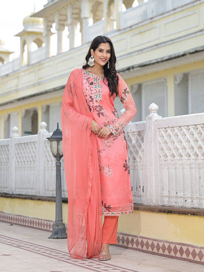 Peach Kurta Set with yoke design