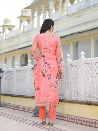 Peach Kurta Set with yoke design