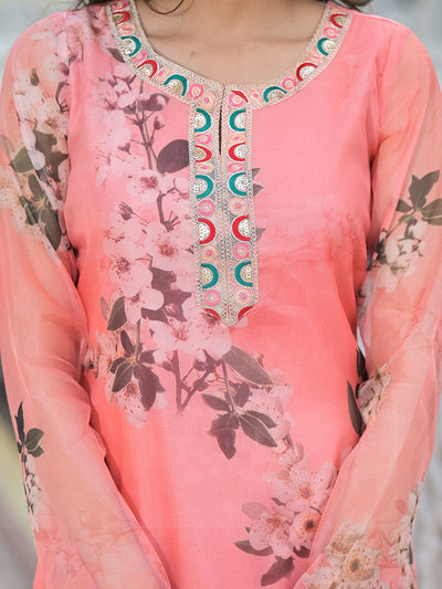 Peach Kurta Set with yoke design