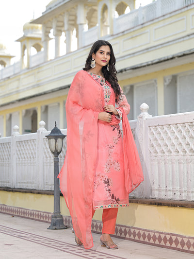 Peach Kurta Set with yoke design