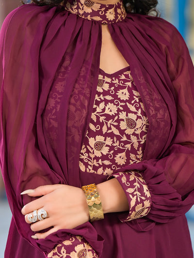 Wine Maxi Dress With Flared Sleeve