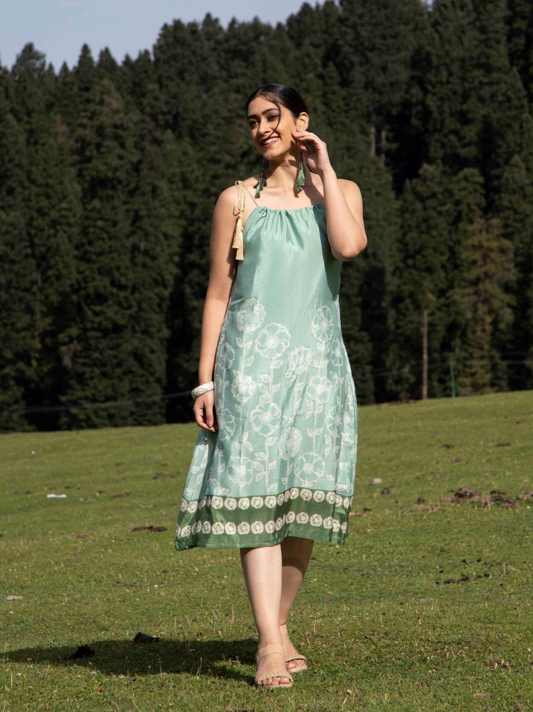 Green Floral Digital Print Dress