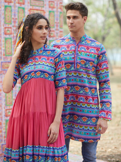 Couple Combo- Blue Truck Art Kurta combo