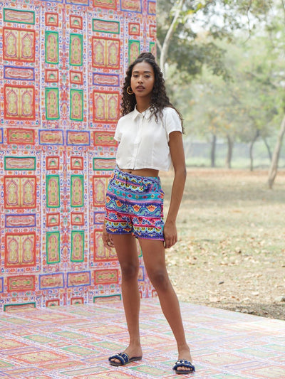 Blue & Pink Floral Print Shorts