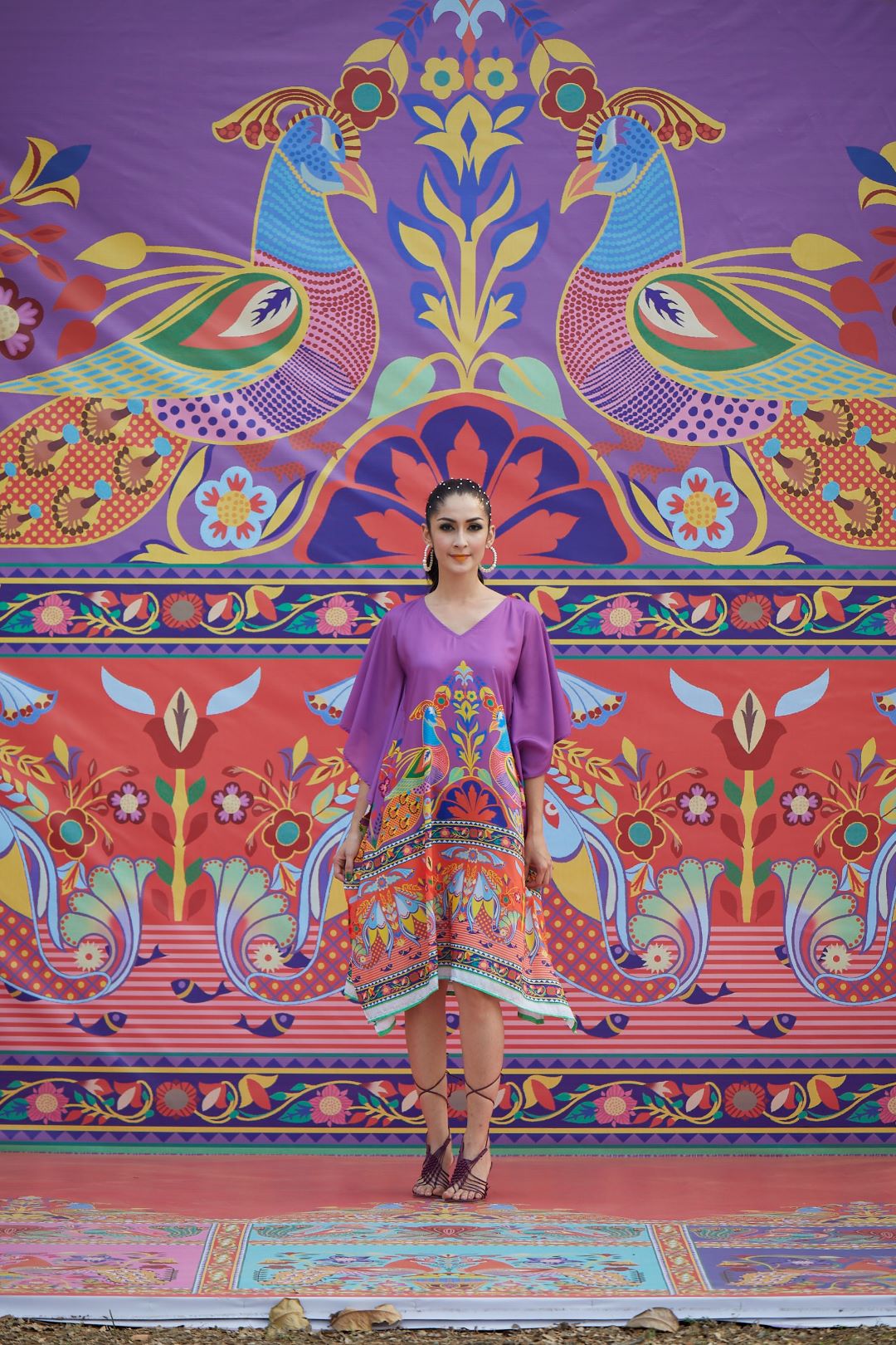 Purple Abstract Print Kaftan Dress