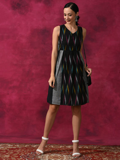 Black Ikat Skater Dress