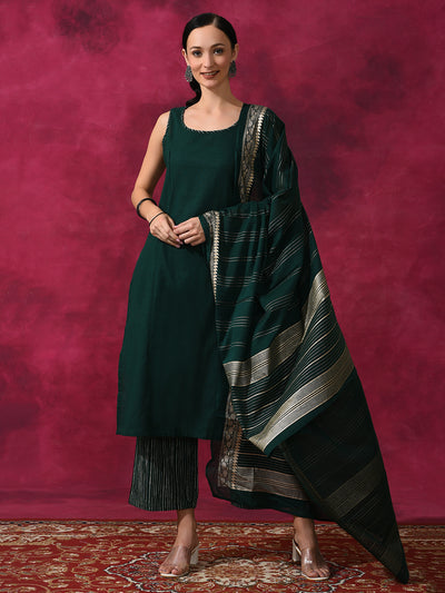 Green Kurta Palazzo With Dupatta