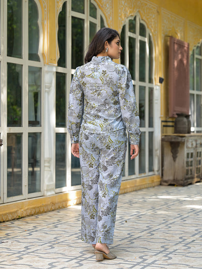 Grey Floral Print Lurex Fusion Co-Ord Set