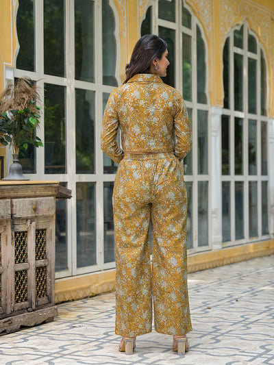 Mustard Crop Top With Palazzo In Kantha Work
