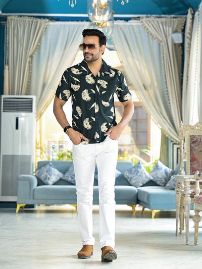 Olive Floral Printed Shirt