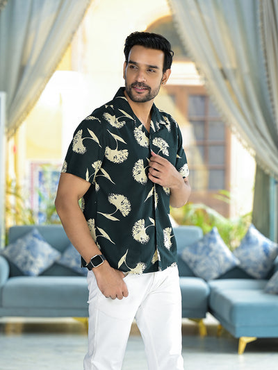 Olive Floral Printed Shirt