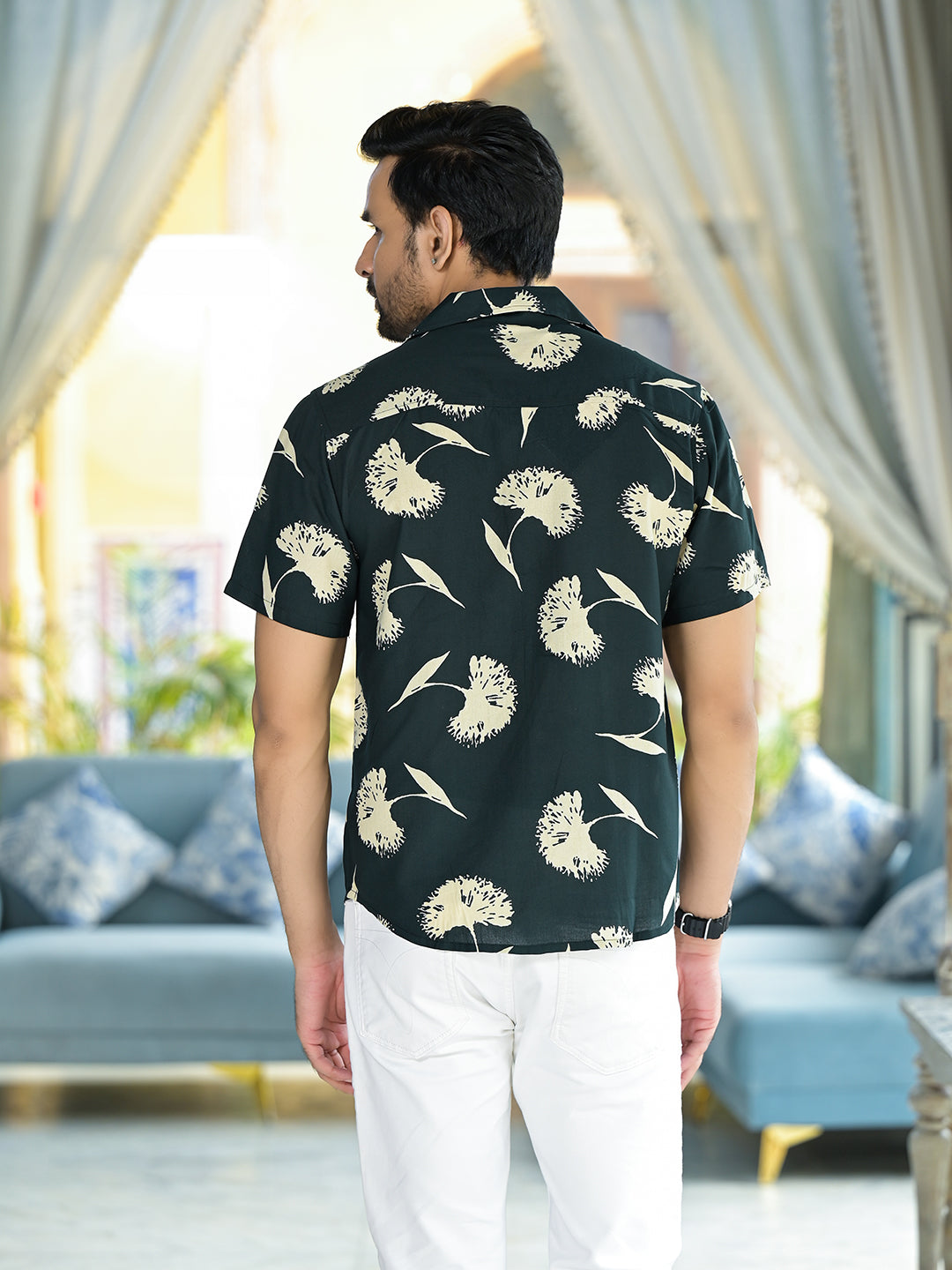 Olive Floral Printed Shirt