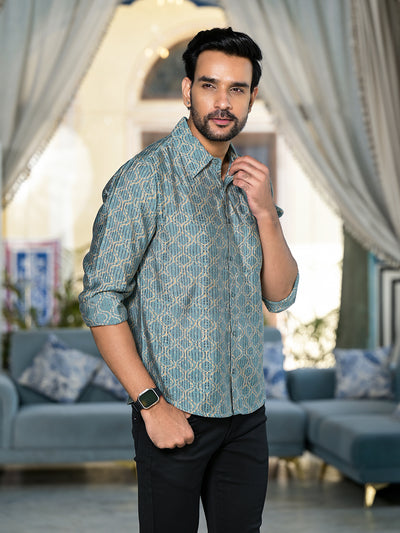Blue Geometric Print Shirt