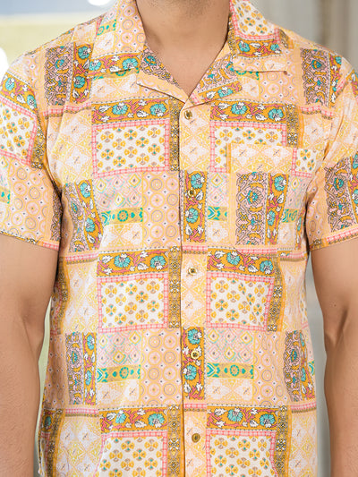 Peach patchwork printed Shirt