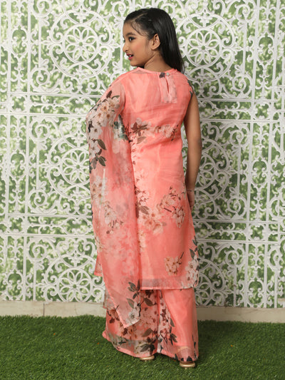 Peach Floral Printed Kurta With Palazzo