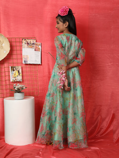 Green Floral Print Maxi Dress