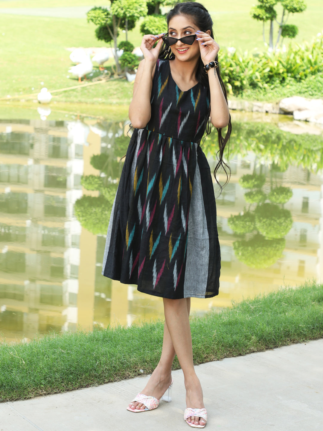 Black Ikat Skater Dress