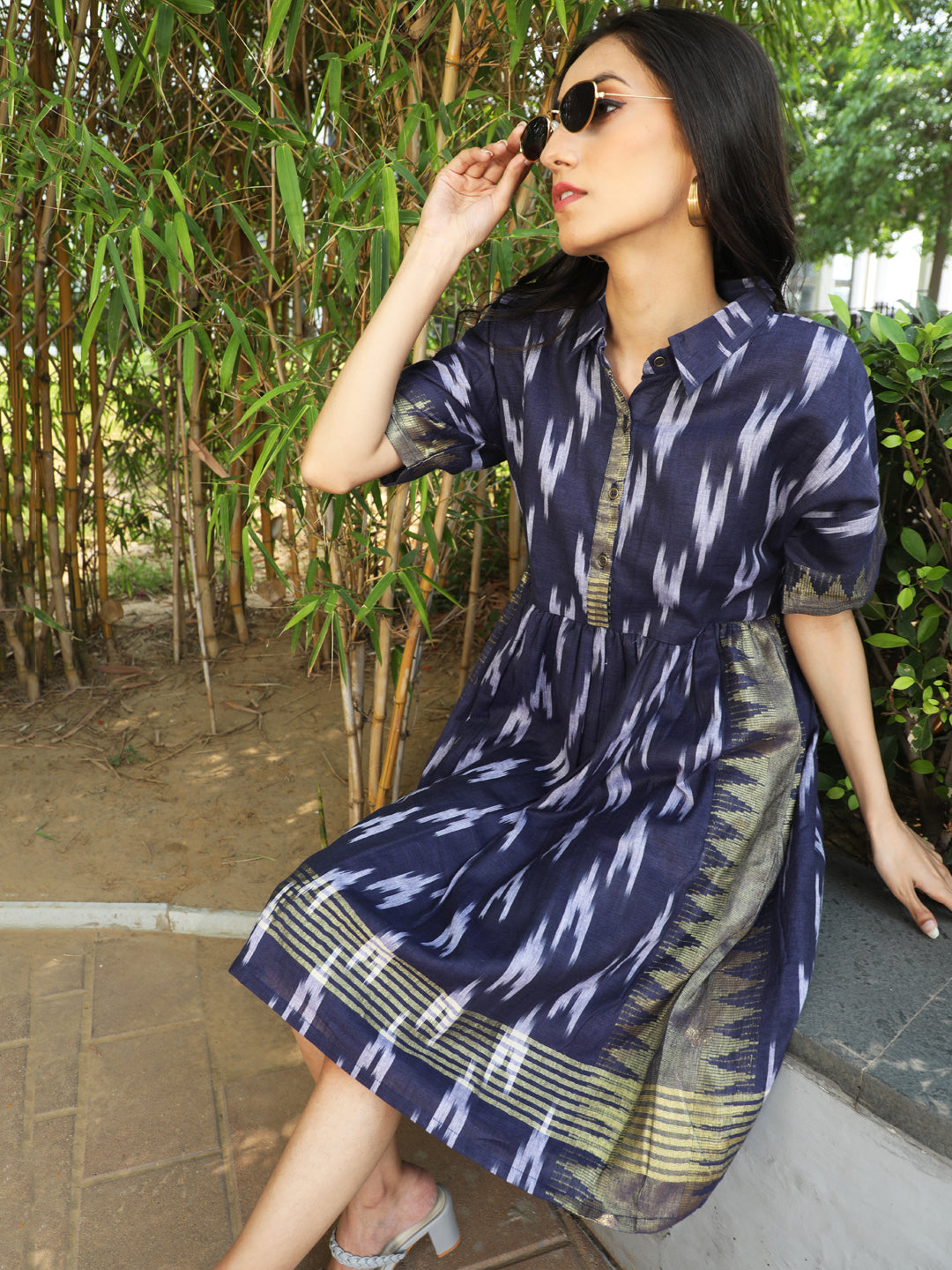 Navy Blue Ikat Skater Dress