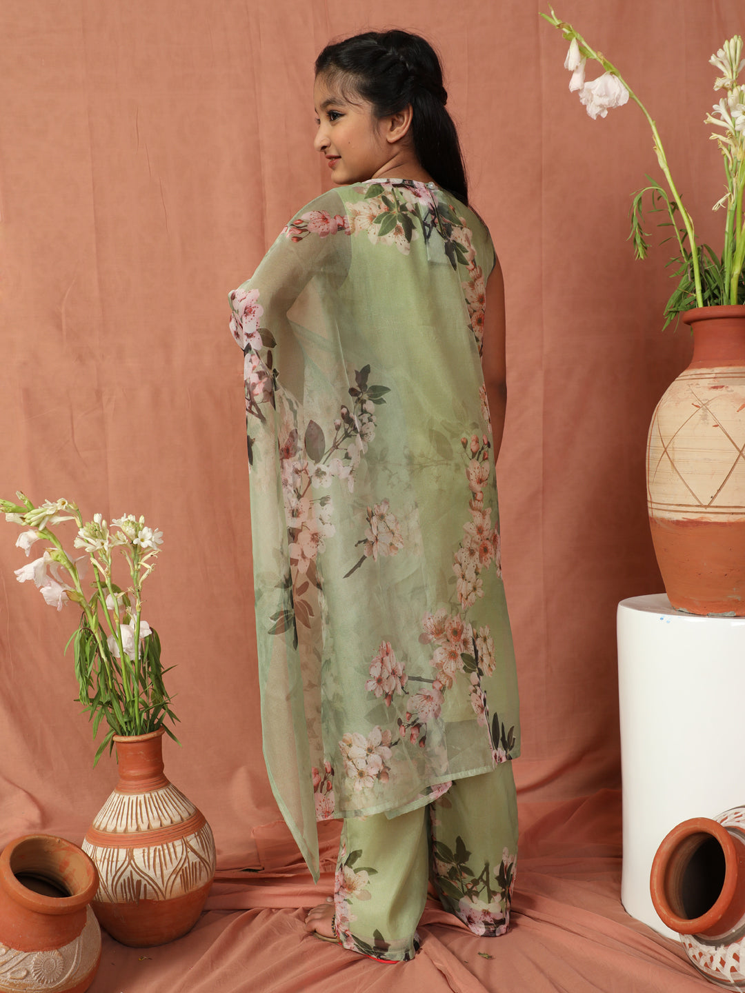 Green Floral Print Kurta With Palazzo