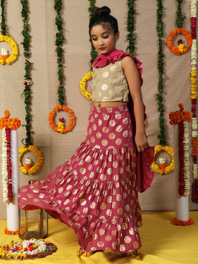 Purple Gold Foil Printed Lehenga Choli With Dupatta