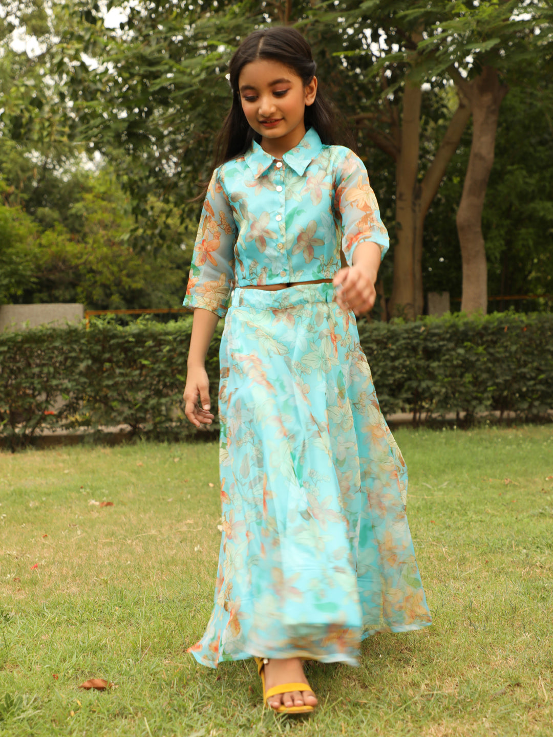 Pastel Blue Floral Print Lehenga Choli