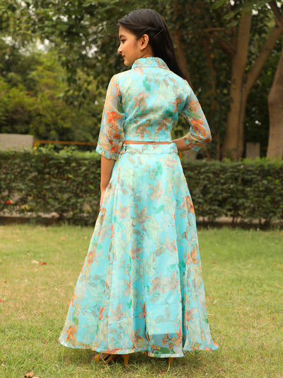 Pastel Blue Floral Print Lehenga Choli