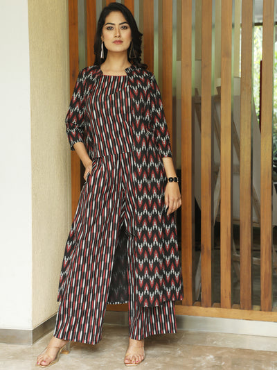 Black Ikat Co-Ord Set With Jacket