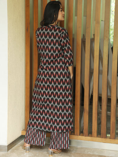 Black Ikat Co-Ord Set With Jacket