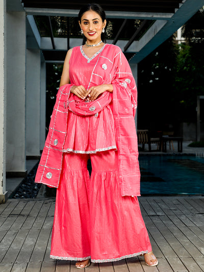 Pink Sequin Kurta Sharara With Dupatta