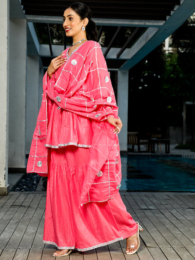 Pink Sequin Kurta Sharara With Dupatta