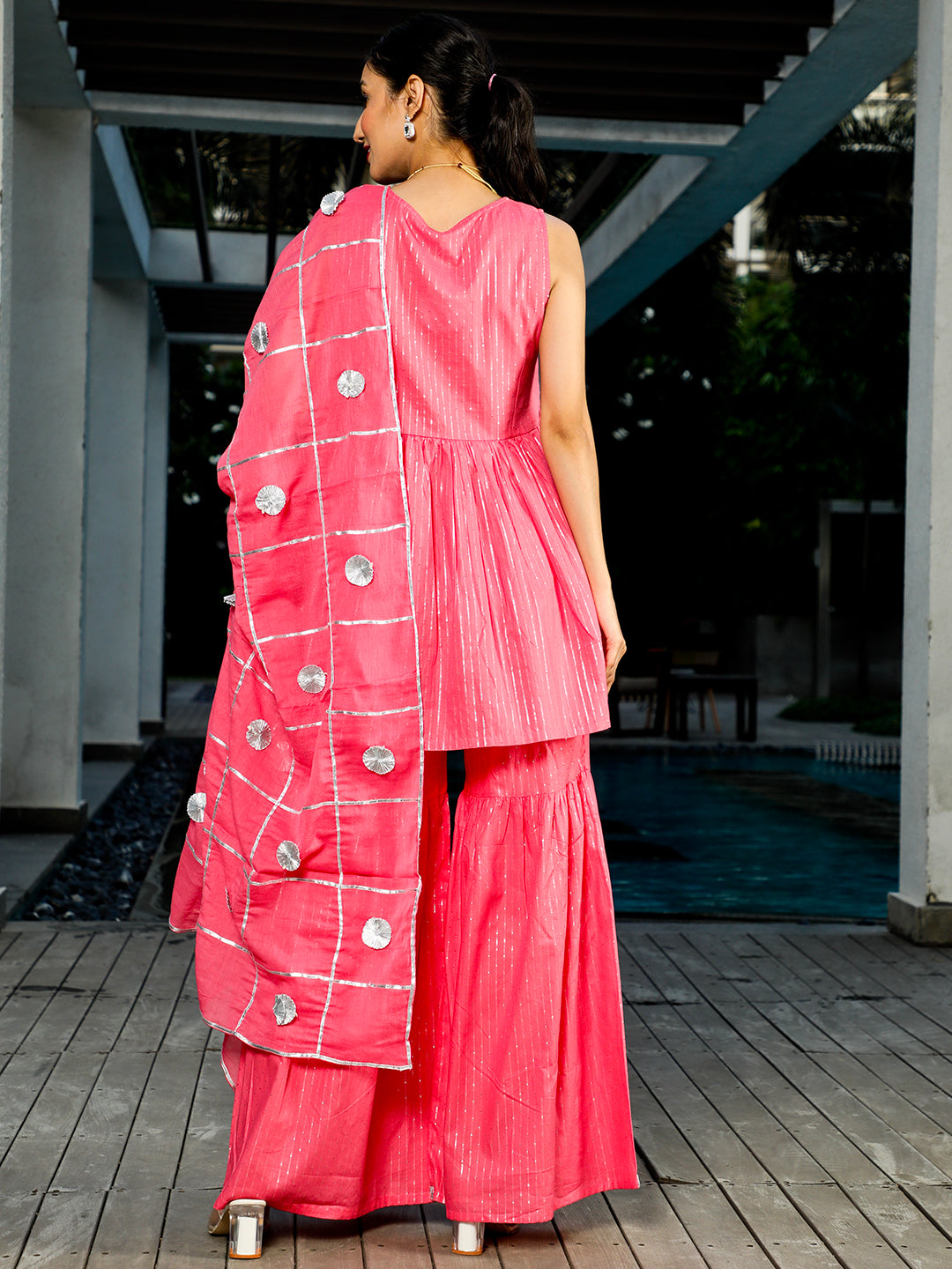 Pink Sequin Kurta Sharara With Dupatta