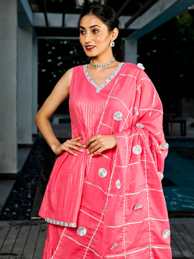 Pink Sequin Kurta Sharara With Dupatta