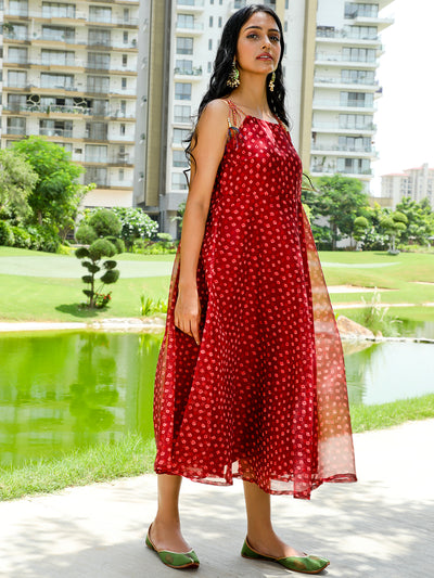 Maroon Bandhani Print Shift Dress