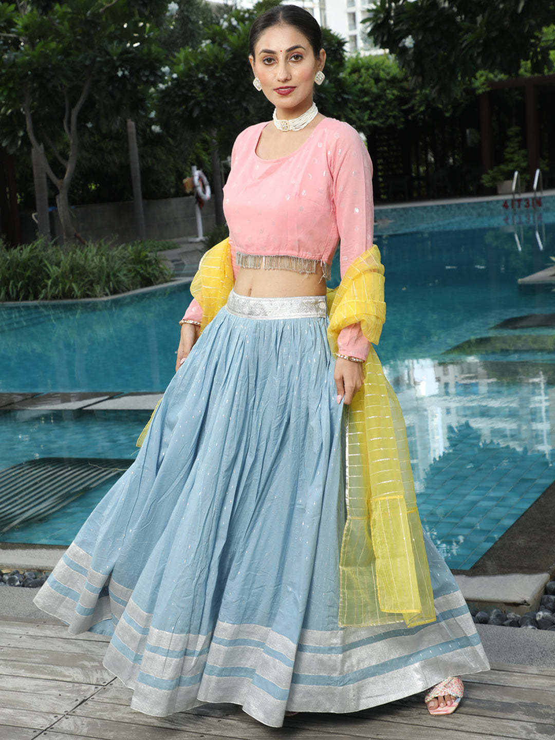 Blue & Pink Lehenga Choli With Dupatta