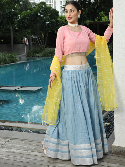 Blue & Pink Lehenga Choli With Dupatta