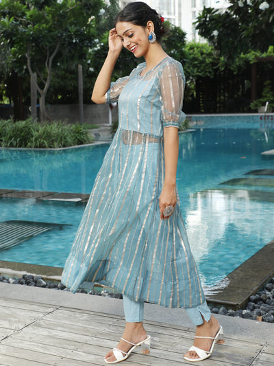 Blue Zari Work Anarkali With Pant